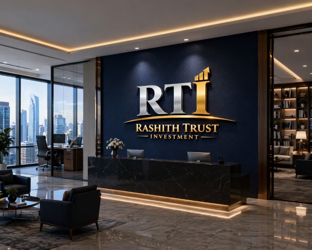 RTI reception — navy and gold branded office lobby
